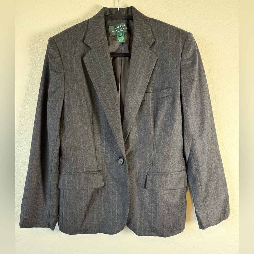 Lauren Ralph Lauren Gray Pinstripe Wool Blazer 6P Petite Vintage